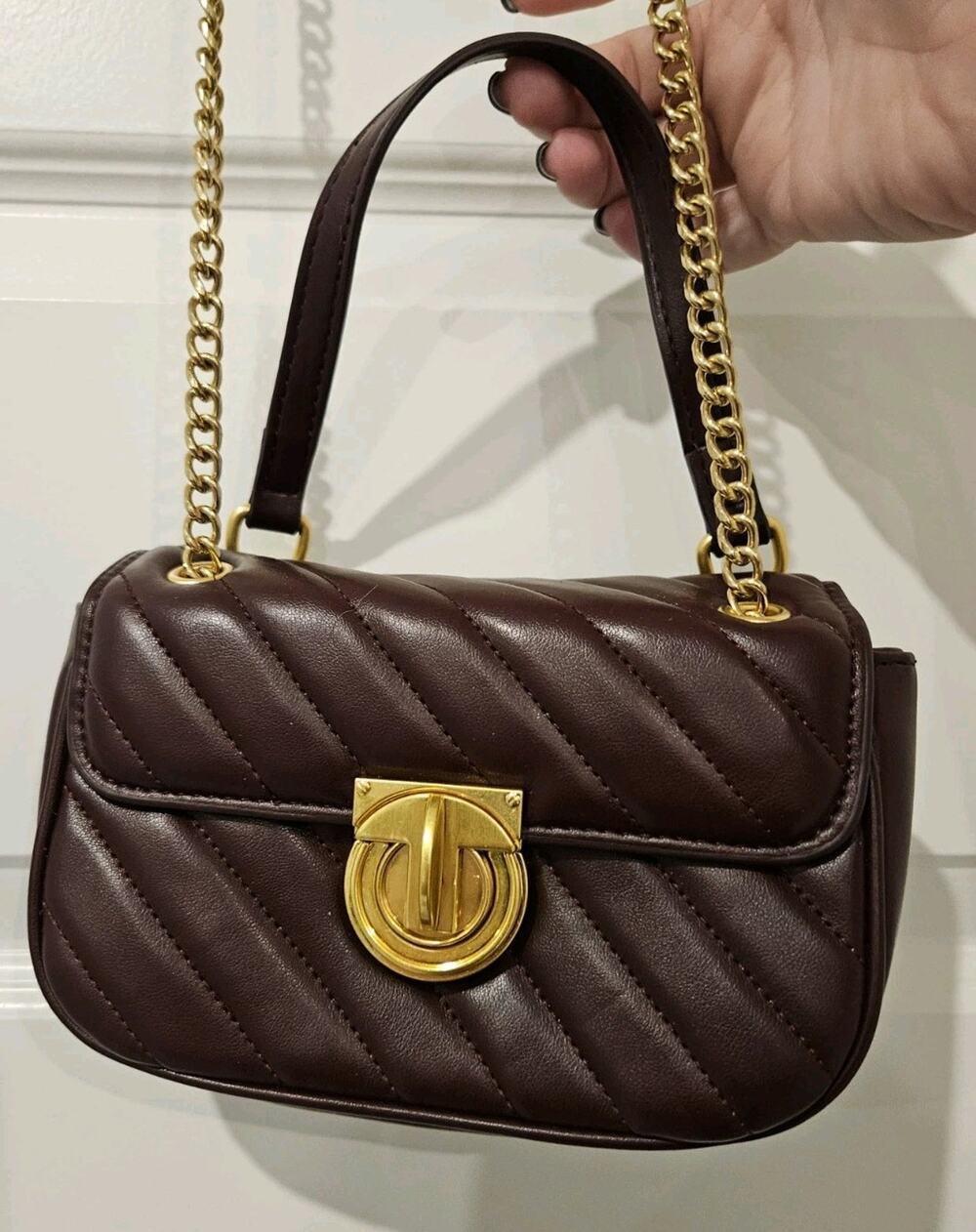 Scarleton Burgundy Oxblood Quilted Handbag Gold Chain Convertible Shoulder Bag